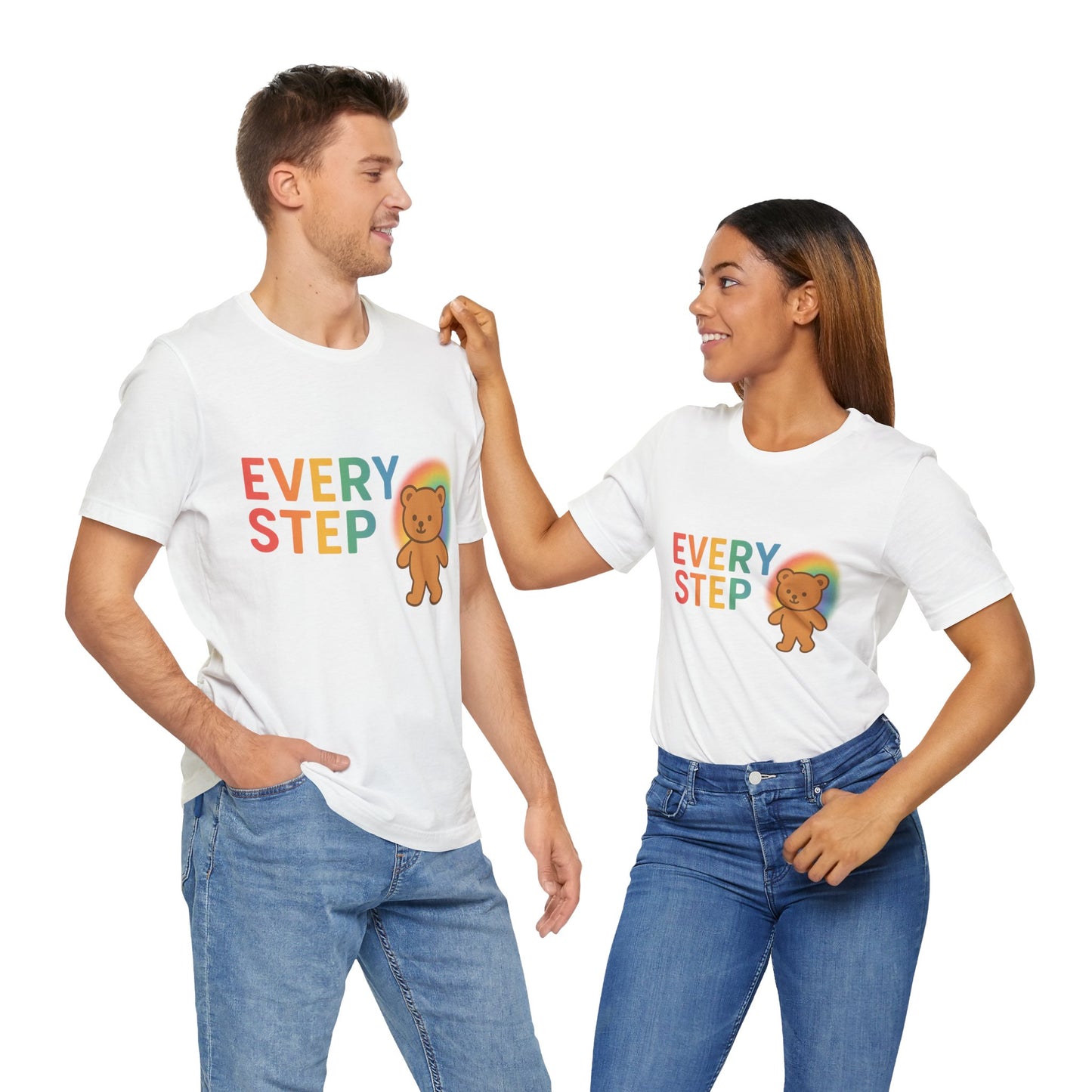 Every Step Bear Tee - Colorful Unisex Jersey Shirt, Cute Gift for All, Motivational Apparel, Rainbow Shirt for Every Occasion