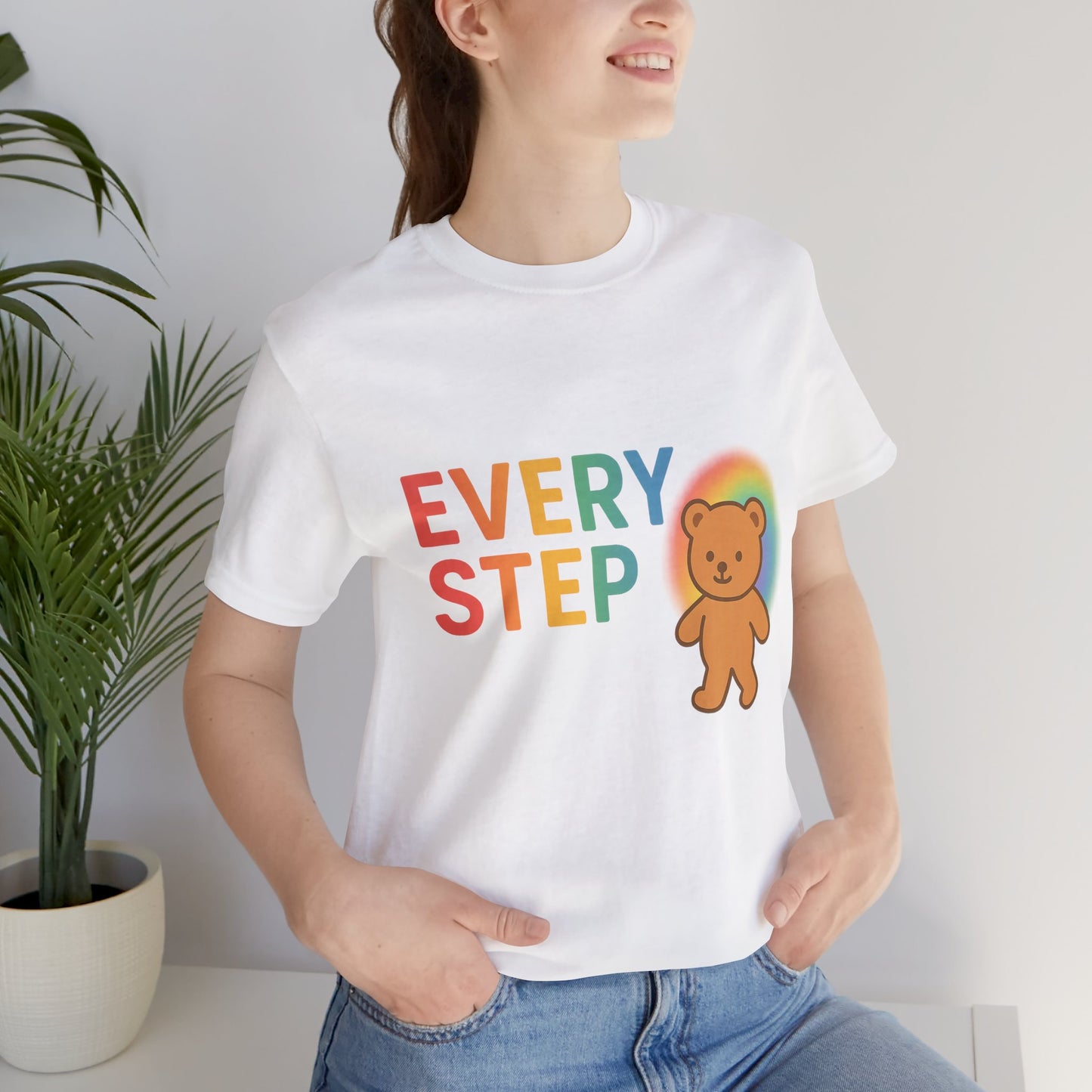 Every Step Bear Tee - Colorful Unisex Jersey Shirt, Cute Gift for All, Motivational Apparel, Rainbow Shirt for Every Occasion