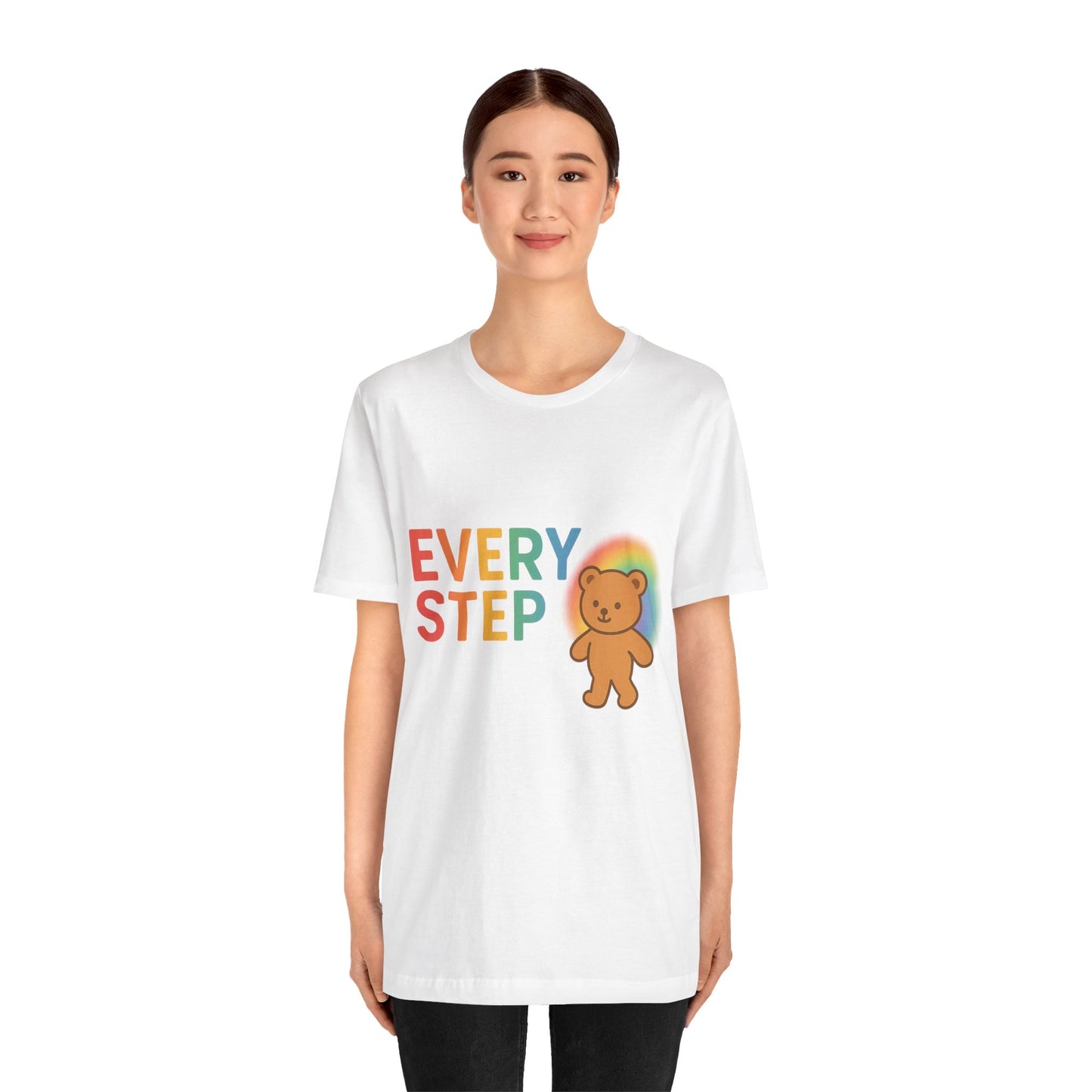Every Step Bear Tee - Colorful Unisex Jersey Shirt, Cute Gift for All, Motivational Apparel, Rainbow Shirt for Every Occasion