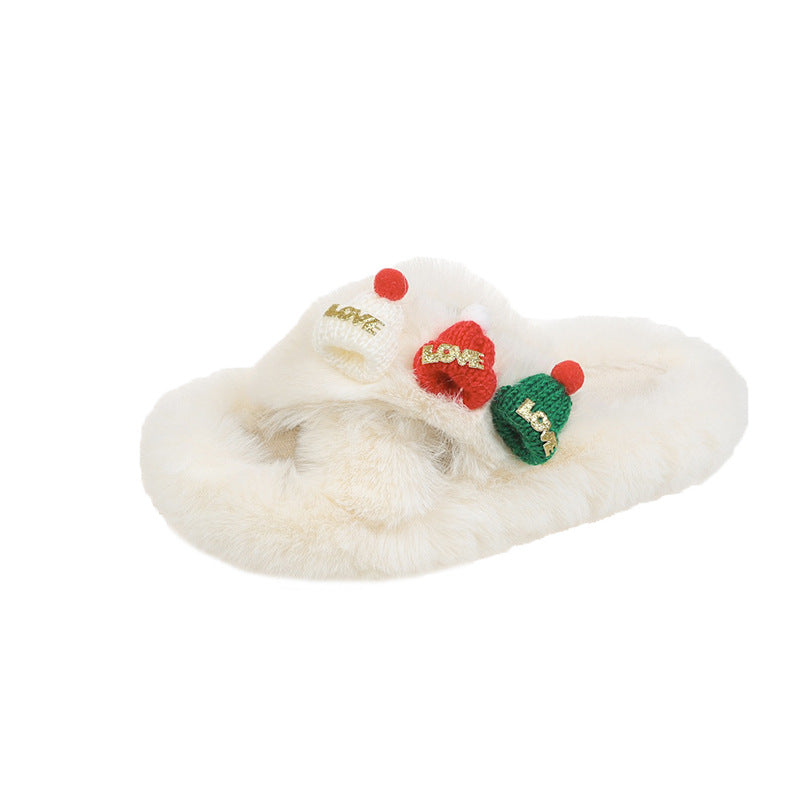Christmas Hat Fluffy Slippers