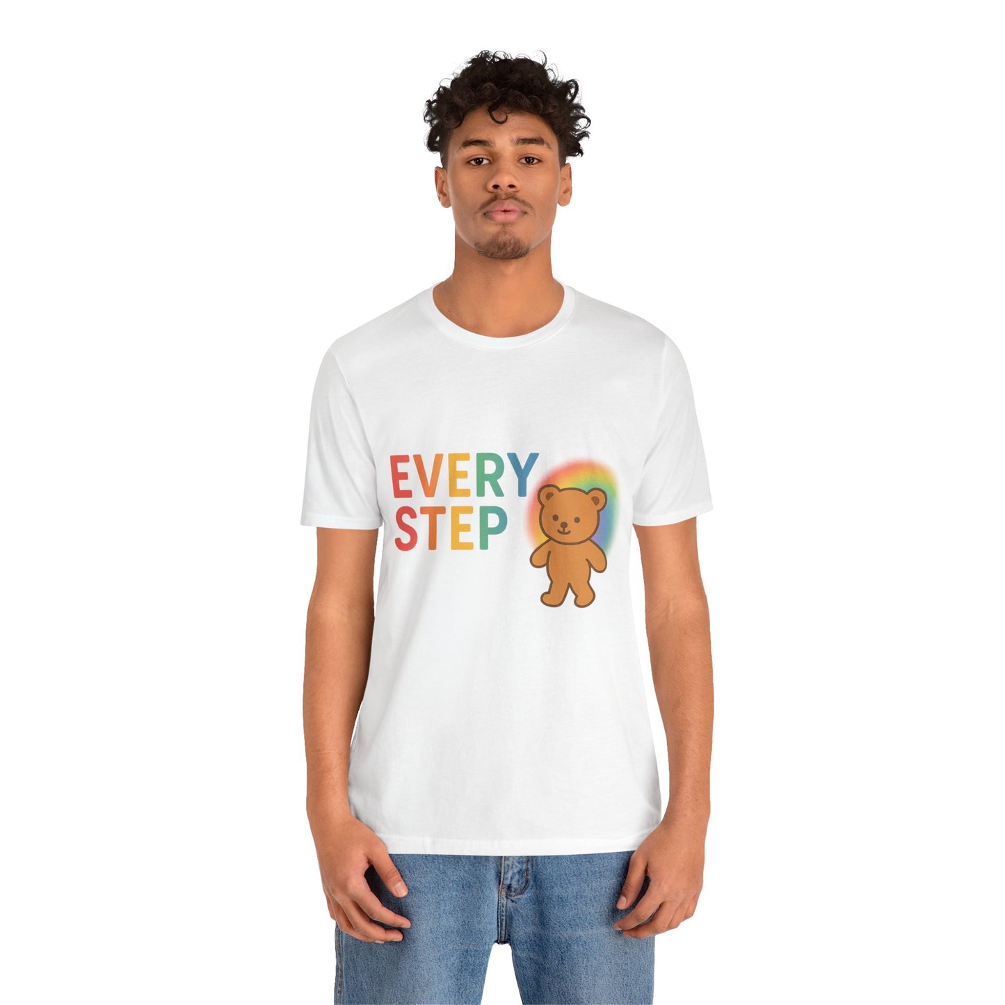 Every Step Bear Tee - Colorful Unisex Jersey Shirt, Cute Gift for All, Motivational Apparel, Rainbow Shirt for Every Occasion