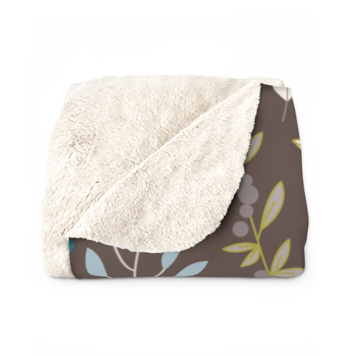 Floral Leaf Sherpa Blanket — Cozy Brown Botanical Throw
