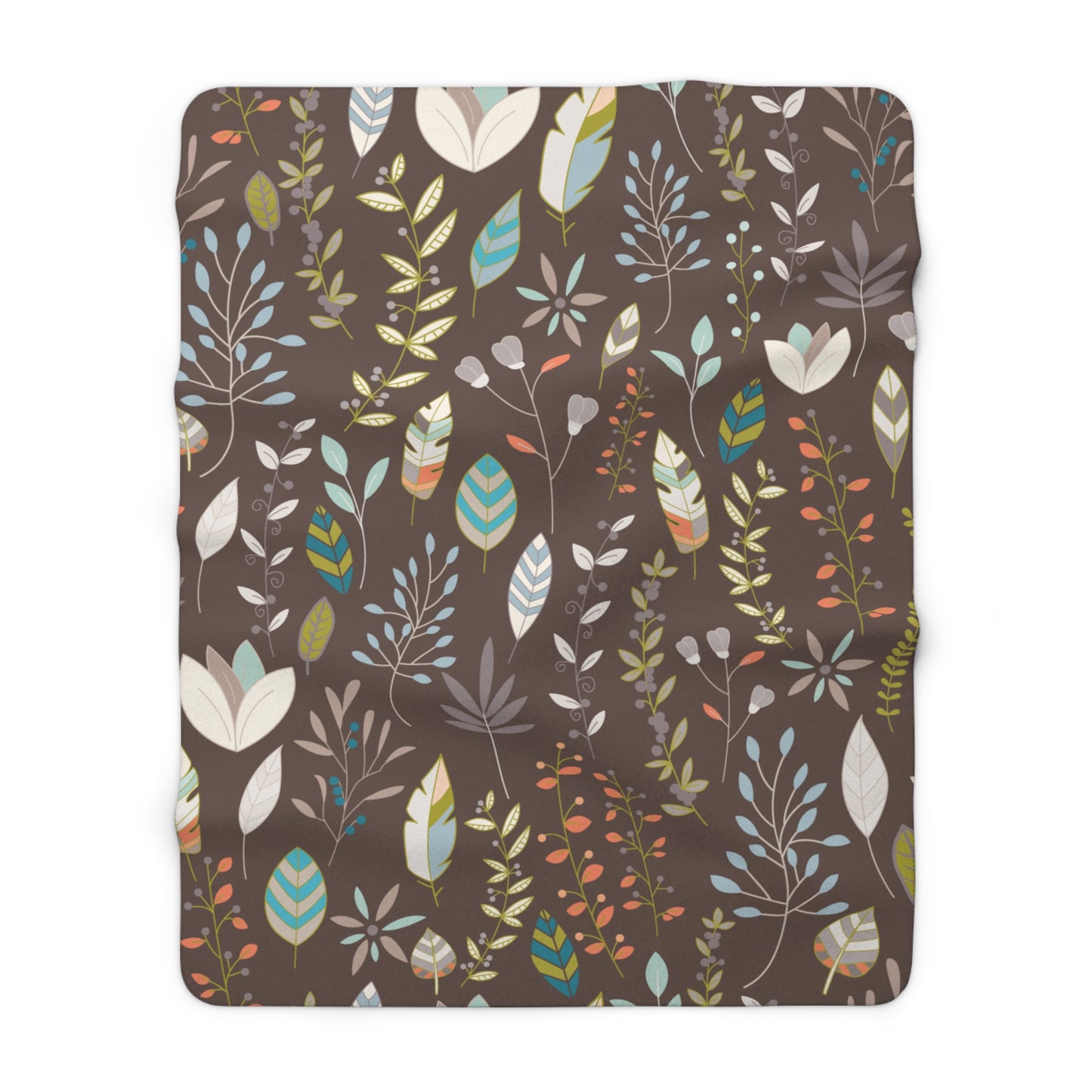 Floral Leaf Sherpa Blanket — Cozy Brown Botanical Throw