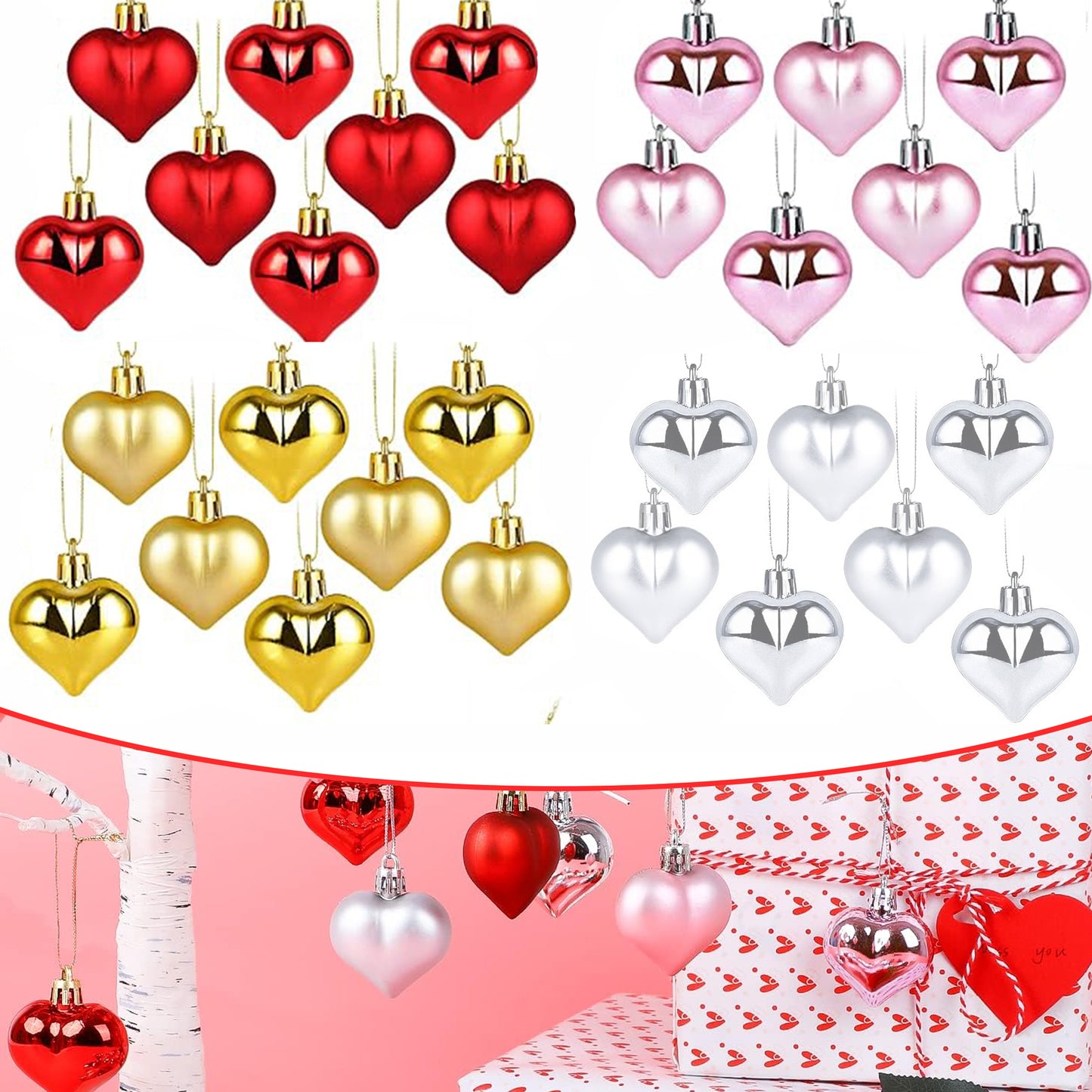 12PCS Christmas Heart Pendants