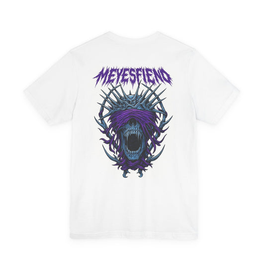 T-Shirt — “MEYESFIEND” Horror Skull Graphic Tee (Purple Blindfold)