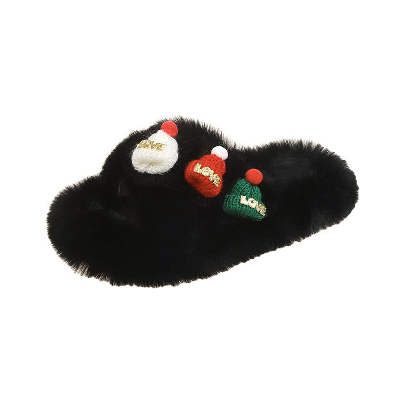 Christmas Hat Fluffy Slippers