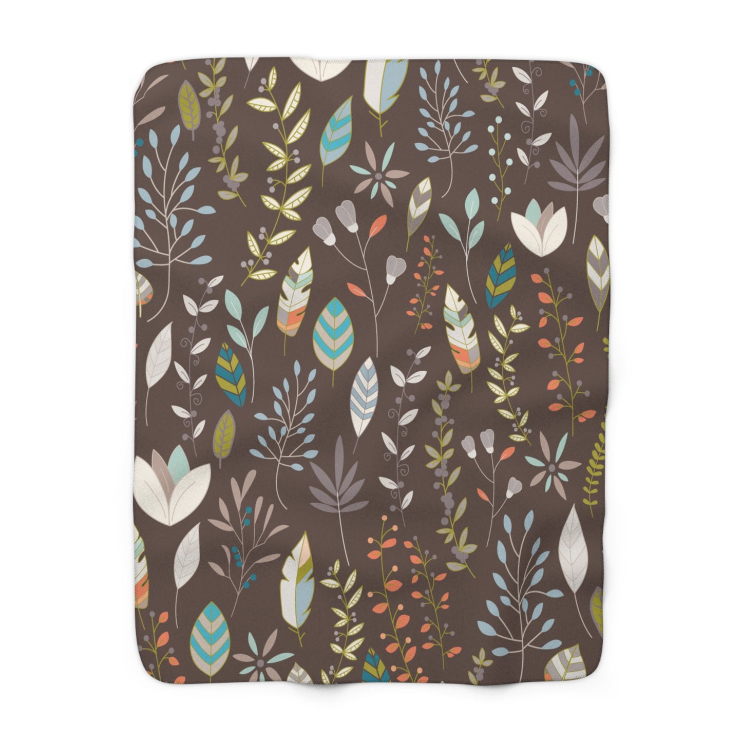 Floral Leaf Sherpa Blanket — Cozy Brown Botanical Throw
