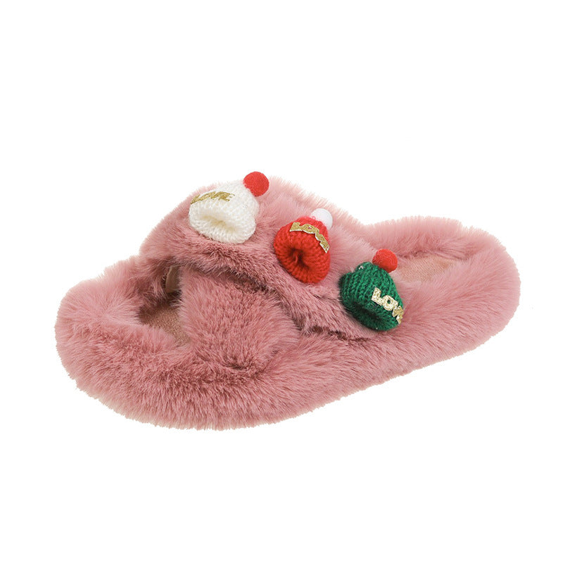 Christmas Hat Fluffy Slippers