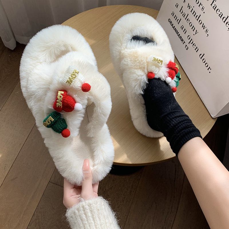 Christmas Hat Fluffy Slippers