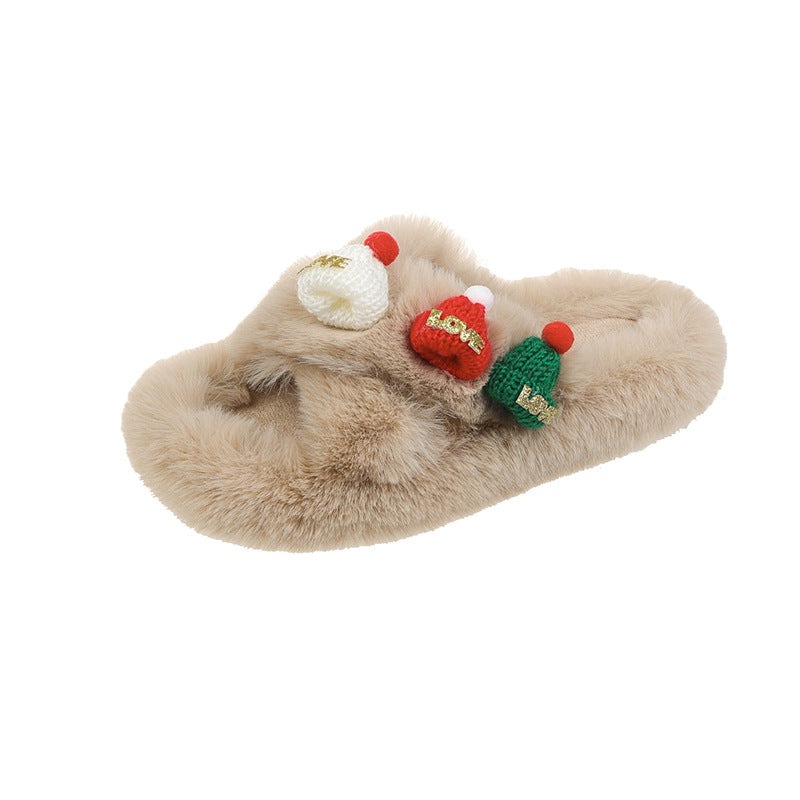Christmas Hat Fluffy Slippers